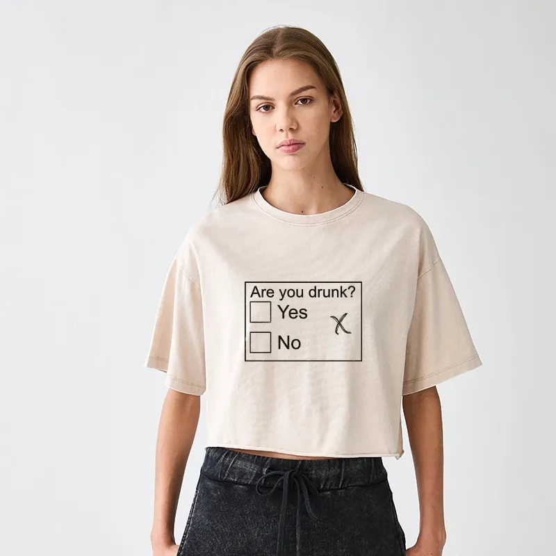 Tokyo-Tiger Confused Drunk Checkbox Graphic Women's Washed Crop T-Shirt
