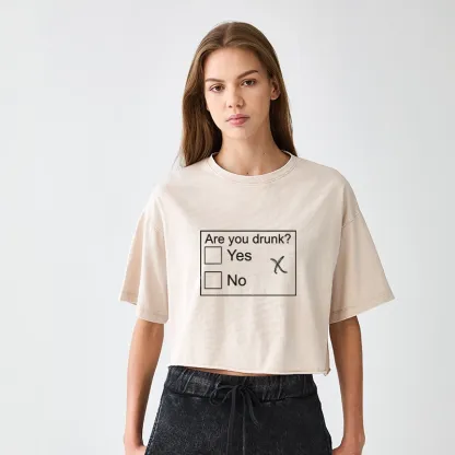 Tokyo-Tiger Confused Drunk Checkbox Graphic Women's Washed Crop T-Shirt
