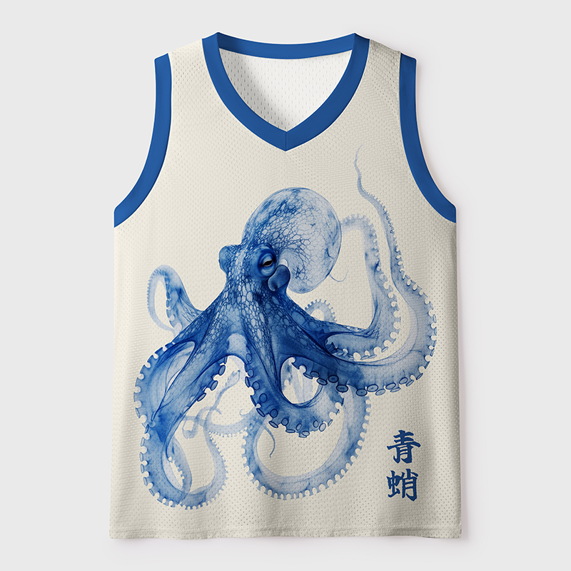 Tokyo-Tiger Blue Octopus Mesh Tank Top