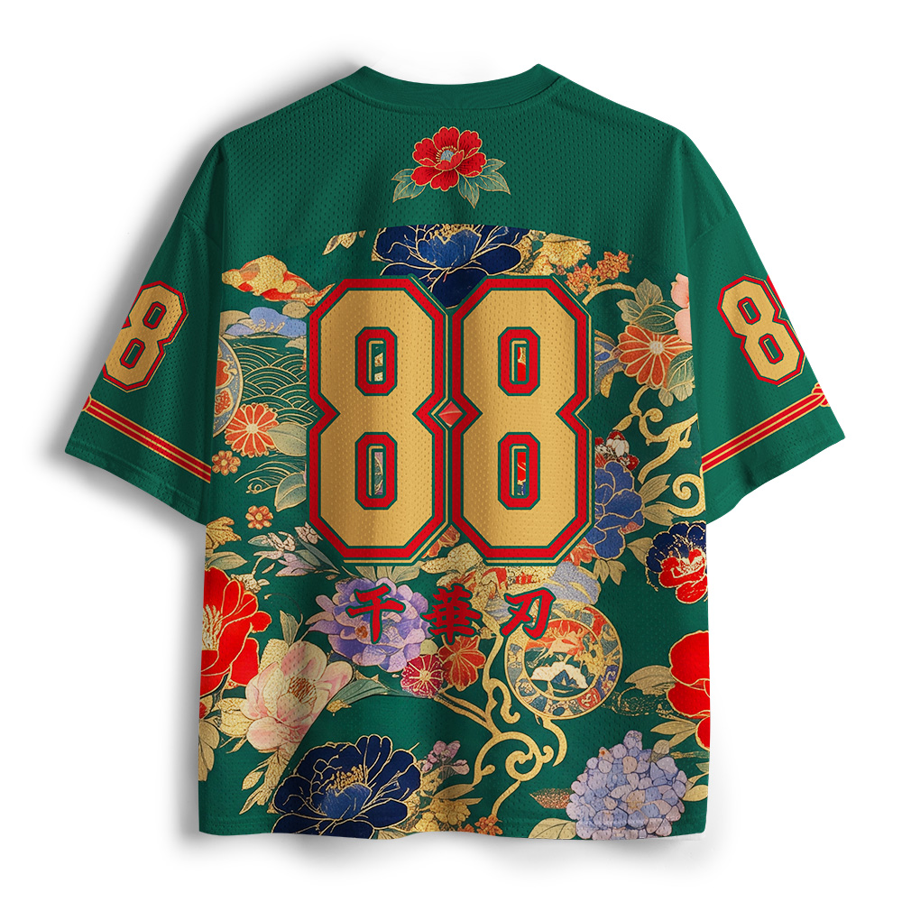 Tokyo-Tiger Peony Flower Japanese Sword Samurai Cat Mesh Jersey