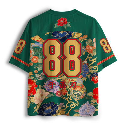 Tokyo-Tiger Peony Flower Japanese Sword Samurai Cat Mesh Jersey
