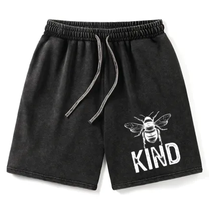 Tokyo-Tiger Minimalist Bee Kind Illustration Washed Shorts