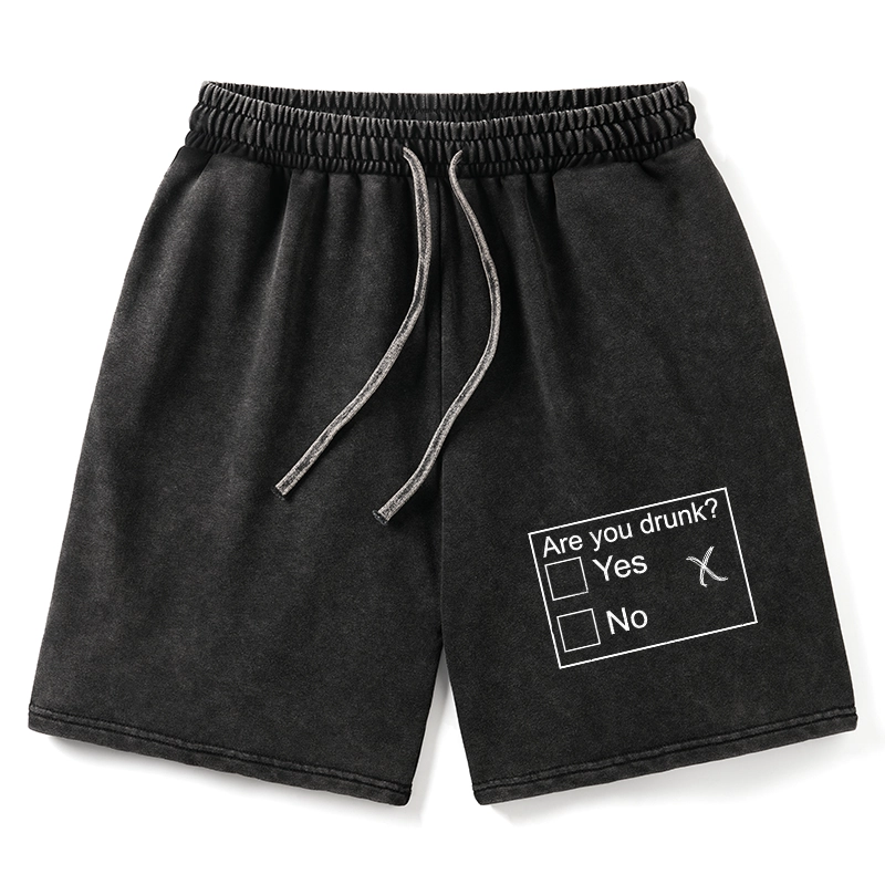 Tokyo-Tiger Confused Drunk Checkbox Graphic Washed Shorts