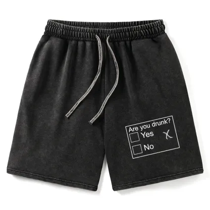 Tokyo-Tiger Confused Drunk Checkbox Graphic Washed Shorts