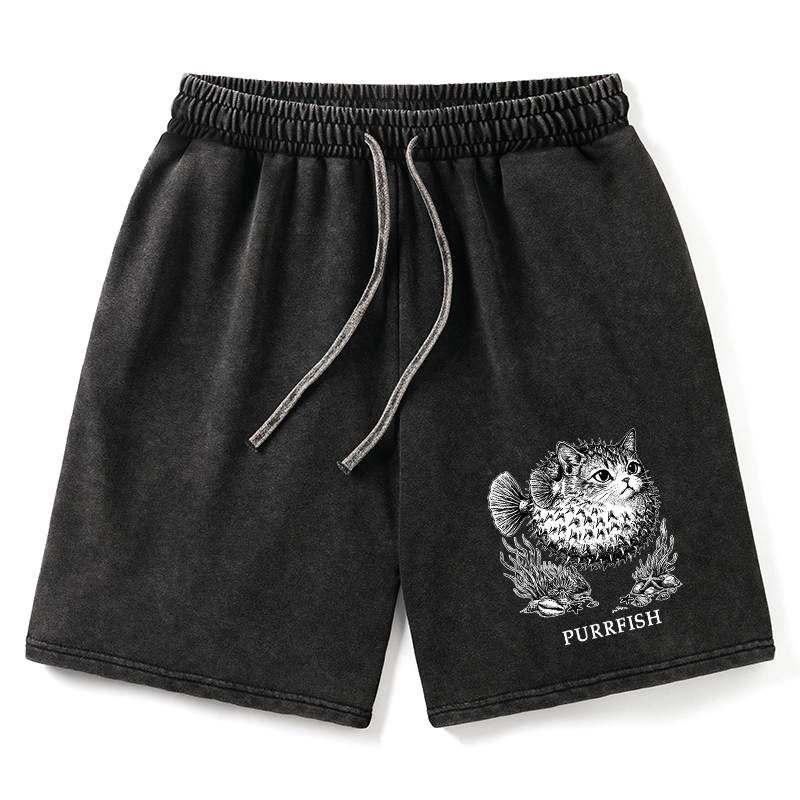 Tokyo-Tiger Spiky Puffer With Cute Cat Head Washed Shorts