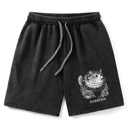 Tokyo-Tiger Spiky Puffer With Cute Cat Head Washed Shorts