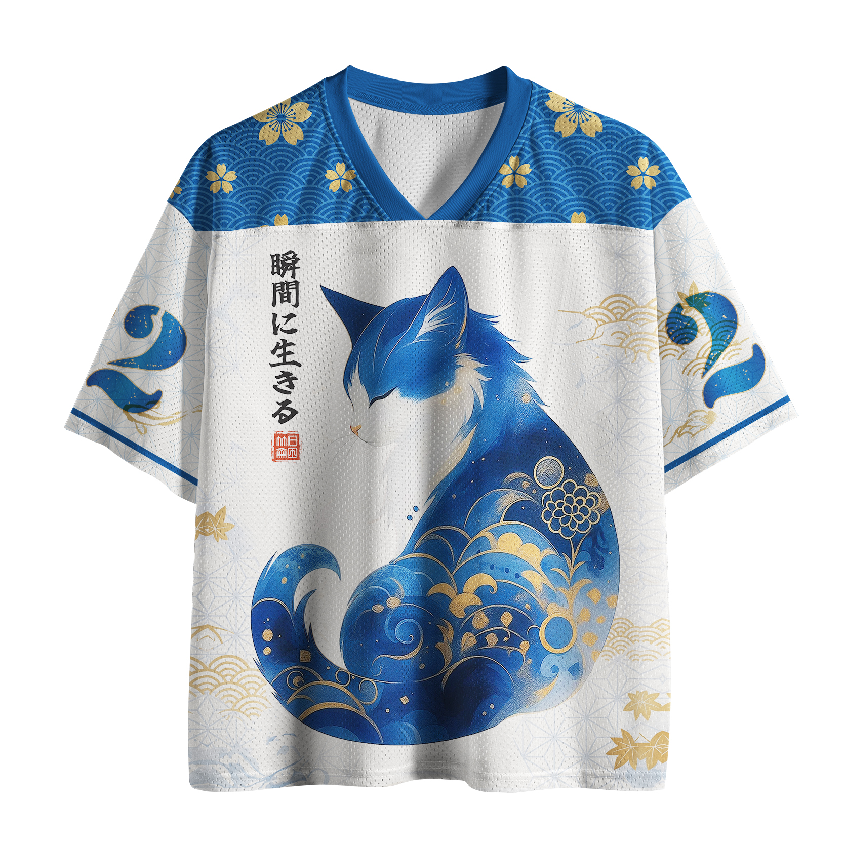 Tokyo-Tiger Vintage Zen Elegant Cat: Live In The Moment Mesh Jersey