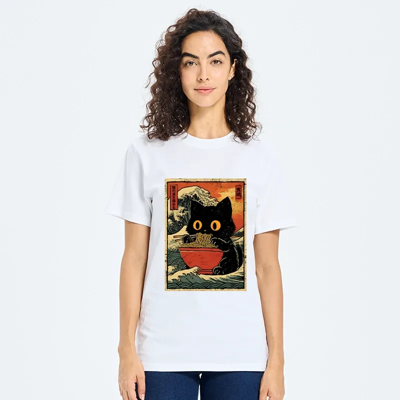 Tokyo-Tiger Cool Wave Art Cat Loves Ramen Bowl Classic T-Shirt