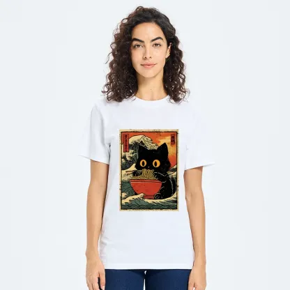 Tokyo-Tiger Cool Wave Art Cat Loves Ramen Bowl Classic T-Shirt