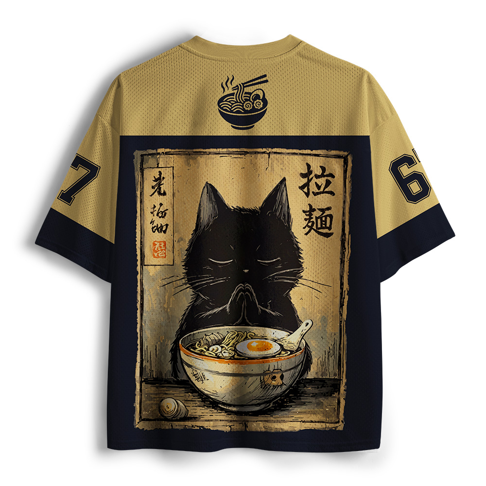 Tokyo-Tiger Happy Cat Eats Ramen Mesh Jersey