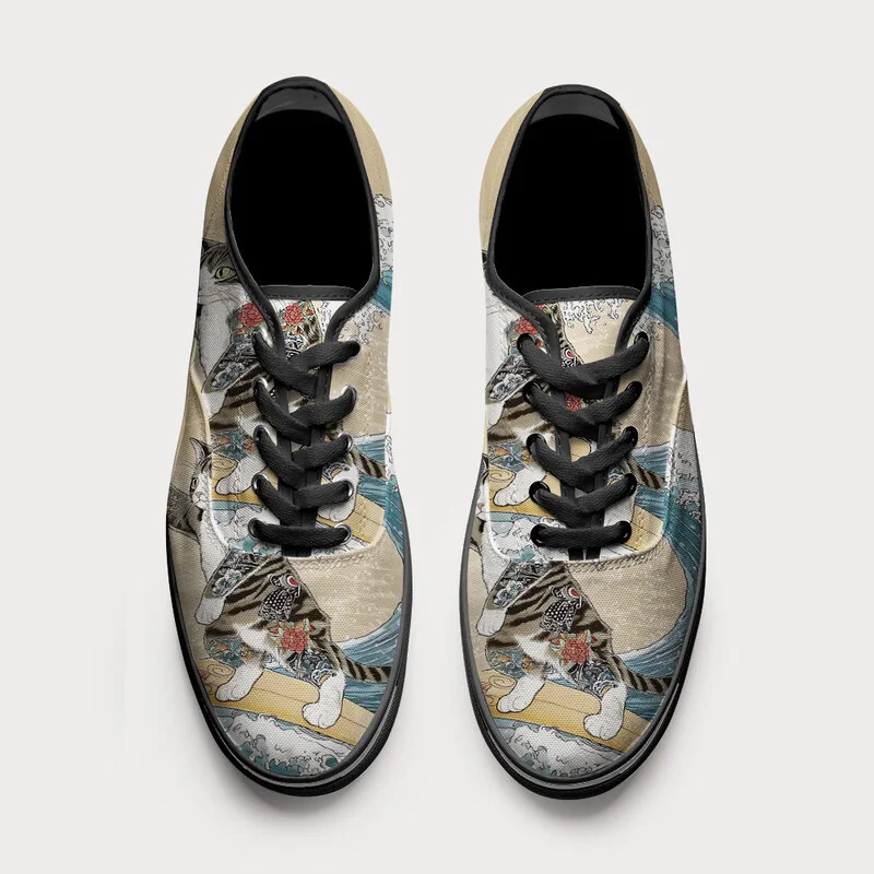 Tokyo-Tiger Cat Surfing Canvas Shoes
