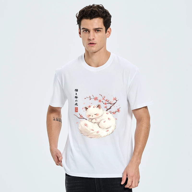 Tokyo-Tiger Soft Sakura White Cat Peaceful Sleep Classic T-Shirt