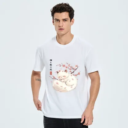 Tokyo-Tiger Soft Sakura White Cat Peaceful Sleep Classic T-Shirt