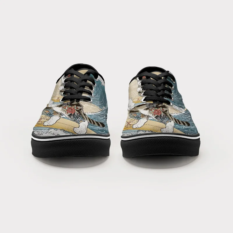 Tokyo-Tiger Cat Surfing Canvas Shoes