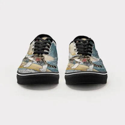 Tokyo-Tiger Cat Surfing Canvas Shoes