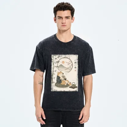 Tokyo-Tiger Funny Meme Cozy Tea Time Shiba Inu Washed T-Shirt