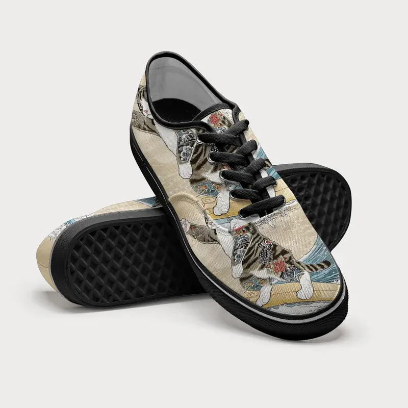 Tokyo-Tiger Cat Surfing Canvas Shoes