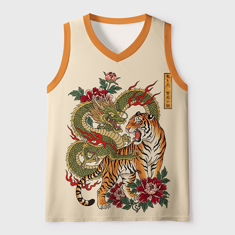 Tokyo-Tiger Dragon Tiger Wealth Peonies Mesh Tank Top Sale
