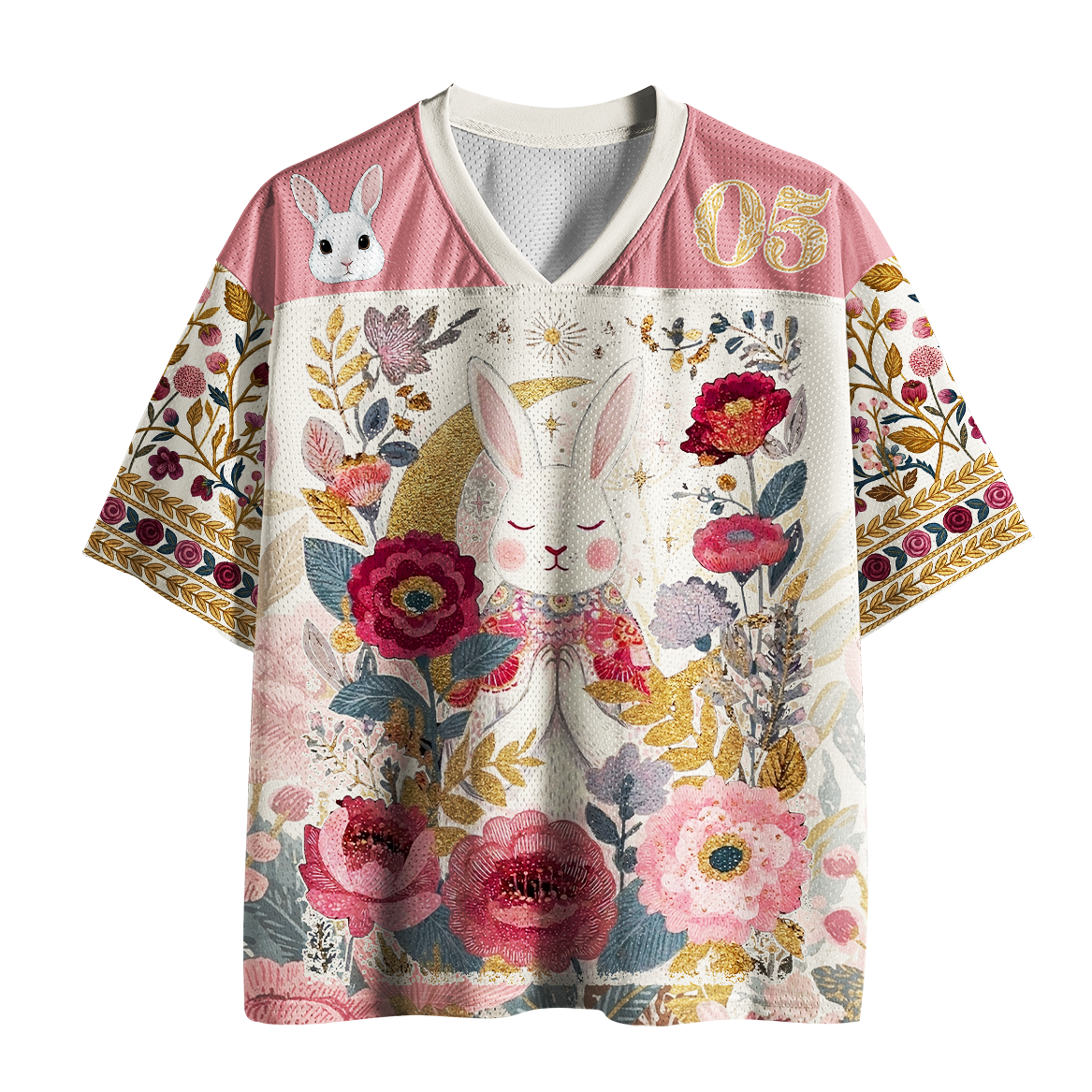 Tokyo-Tiger Moon Floral Cottagecore Rabbit Mesh Jersey