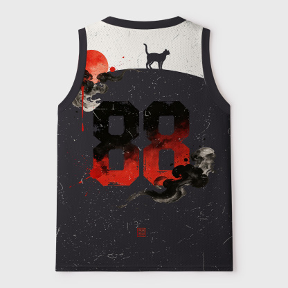 Tokyo-Tiger Japanese Sunset Wanderer Samurai cat Mesh Tank Top