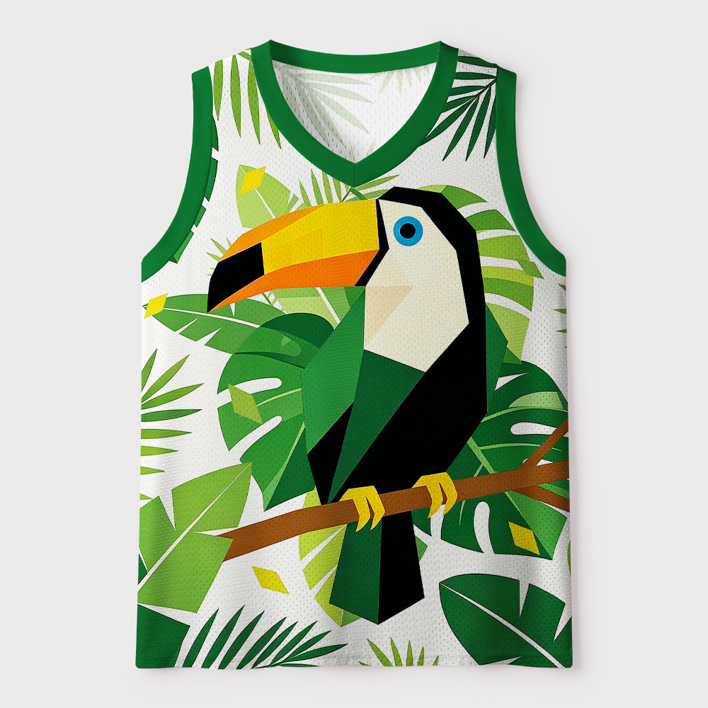Tokyo-Tiger Tropical Geometric Toucan Mesh Tank Top