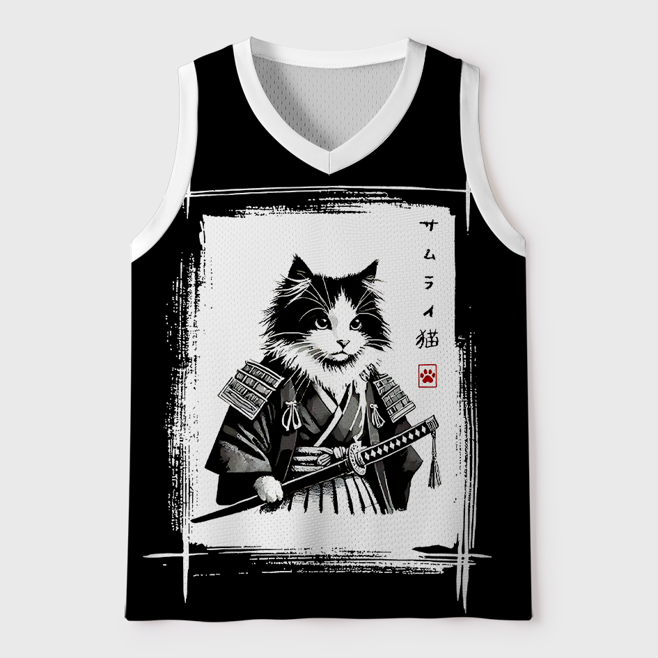 Tokyo-Tiger Sumi-e Bamboo Samurai Cat Mesh Tank Top Sale