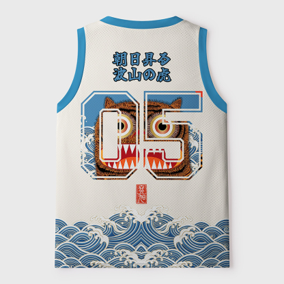 Tokyo-Tiger Folk Art Tiger Standing On Waves Mesh Tank Top