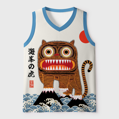 Tokyo-Tiger Folk Art Tiger Standing On Waves Mesh Tank Top