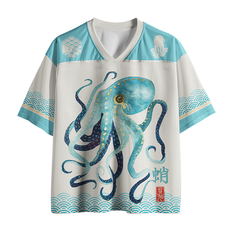 Tokyo-Tiger Soft Watercolor Octopus Japanese Art Mesh Jersey