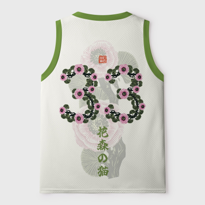 Tokyo-Tiger Cat Among Flowers Mesh Tank Top