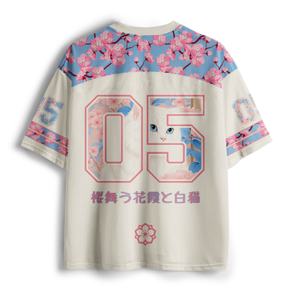 Tokyo-Tiger White Cat Pink Blossom Soft Art Mesh Jersey