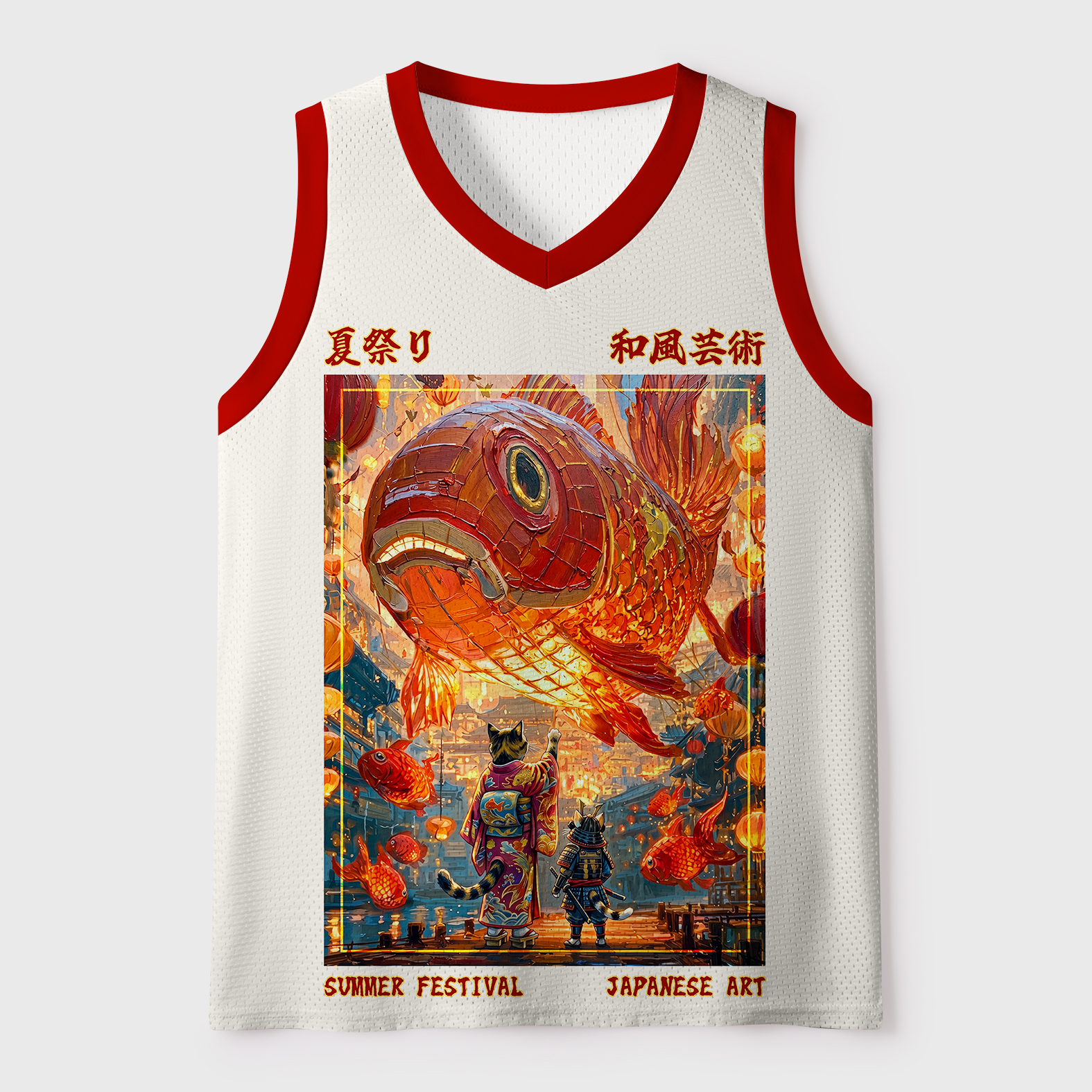 Tokyo-Tiger Samurai Cats And Koi Lights Mesh Tank Top