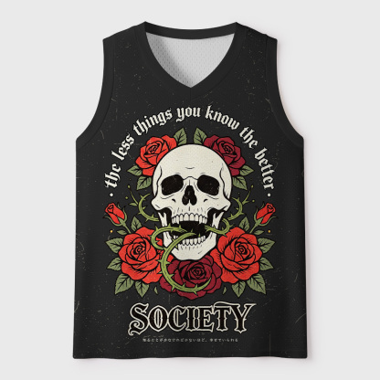 Tokyo-Tiger Society Rose Thorns Skull Mesh Tank Top