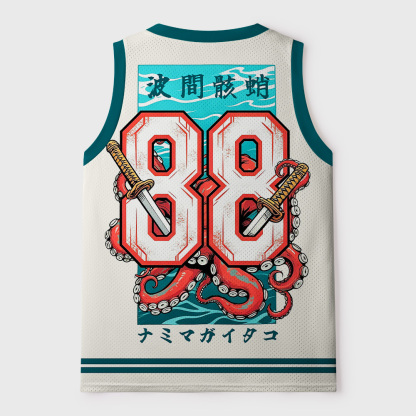 Tokyo-Tiger Skeleton Octopus Katana Mesh Tank Top