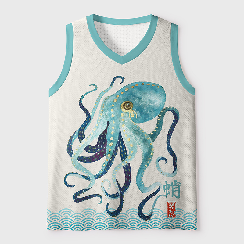 Tokyo-Tiger Soft Watercolor Octopus Japanese Art Mesh Tank Top