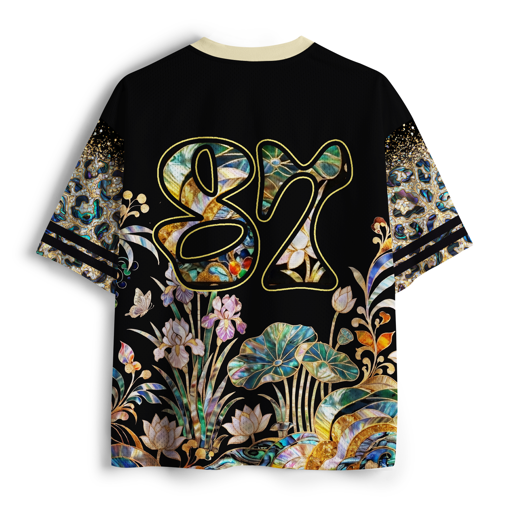 Tokyo-Tiger Abalone Shell Floral Golden Leopard Mesh Jersey