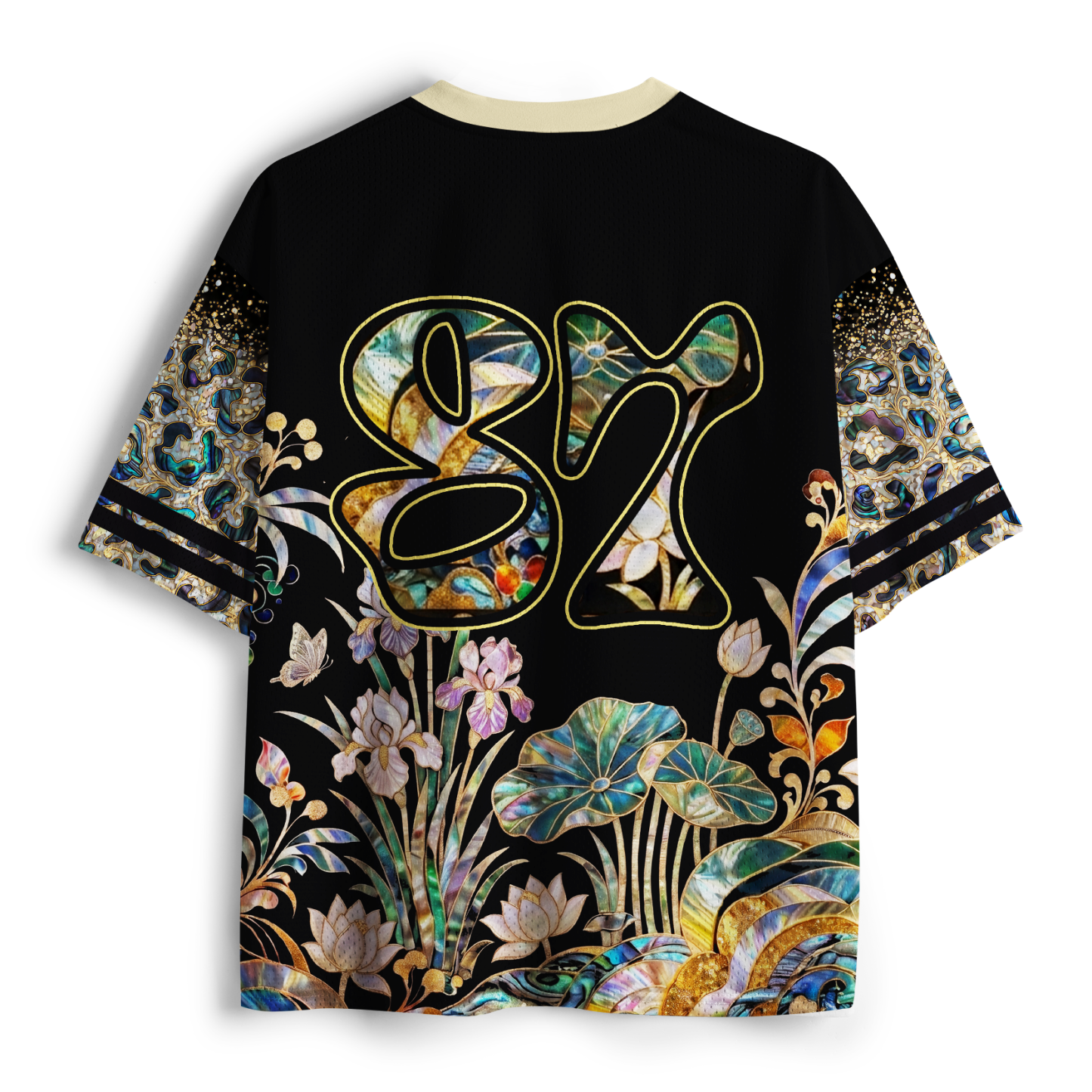 Tokyo-Tiger Abalone Shell Floral Golden Leopard Mesh Jersey