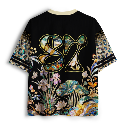 Tokyo-Tiger Abalone Shell Floral Golden Leopard Mesh Jersey