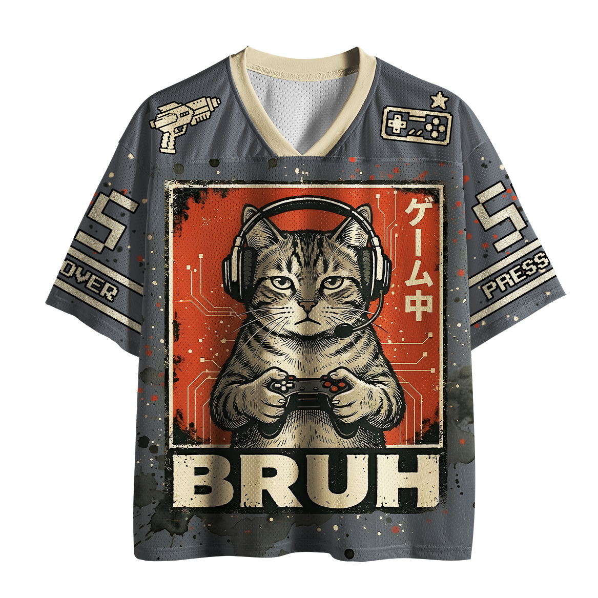 Tokyo-Tiger Retro Pixel Continue Gaming Cat Mesh Jersey
