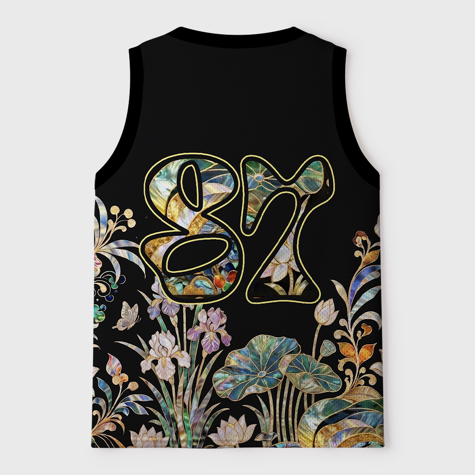 Tokyo-Tiger Abalone Shell Floral Golden Leopard Mesh Tank Top