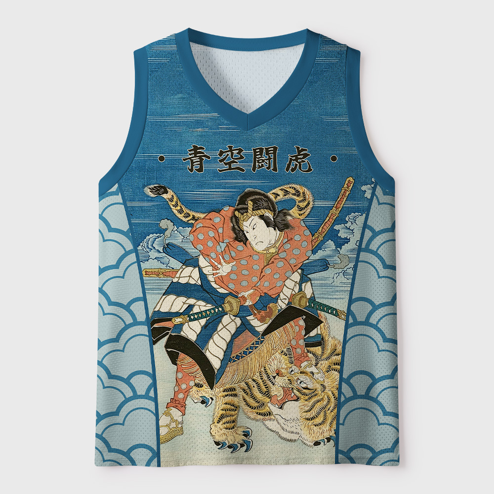 Tokyo-Tiger Blue Sky Japanese Samurai Mesh Tank Top