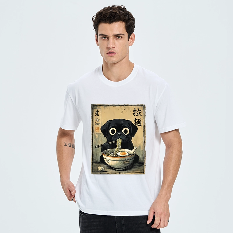 Tokyo-Tiger Cute Black Dog Eating Hot Ramen Classic T-Shirt