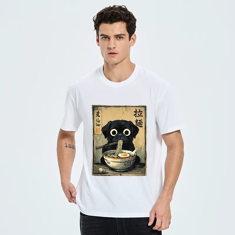 Tokyo-Tiger Cute Black Dog Eating Hot Ramen Classic T-Shirt