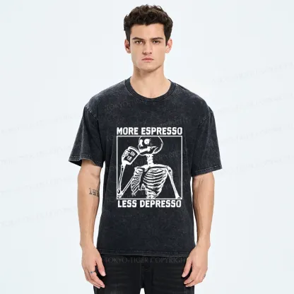 Tokyo-Tiger Skeleton Drinking Coffee Washed T-Shirt