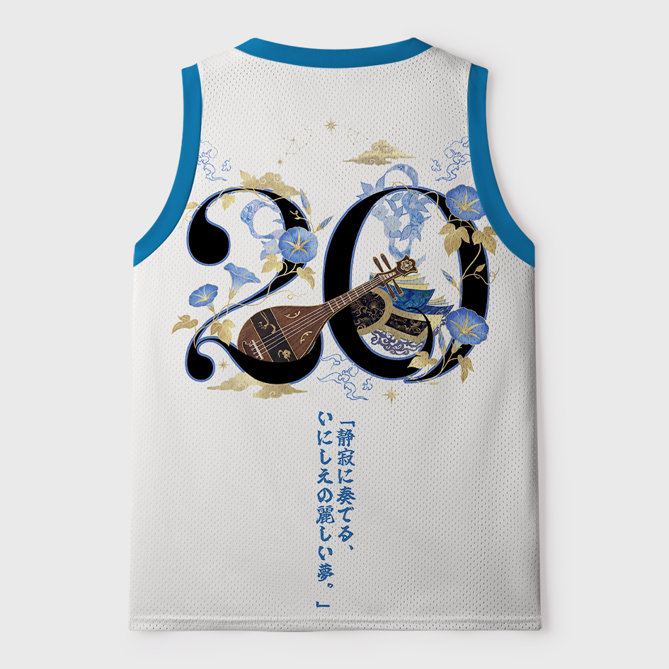 Tokyo-Tiger Tranquil Melody Biwa Geisha Ukiyo-e Mesh Tank Top