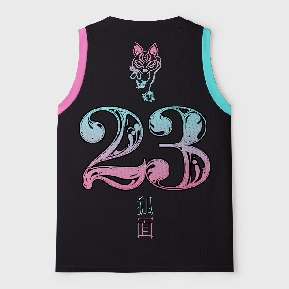 Tokyo-Tiger Double Trouble Twin Kitsune Mask Mesh Tank Top