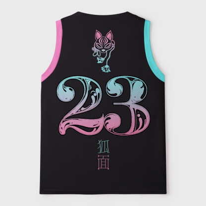 Tokyo-Tiger Double Trouble Twin Kitsune Mask Mesh Tank Top