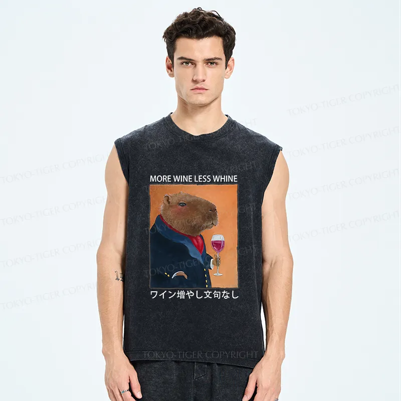 Tokyo-Tiger Capybara More Wine Less Whine Washed Tank