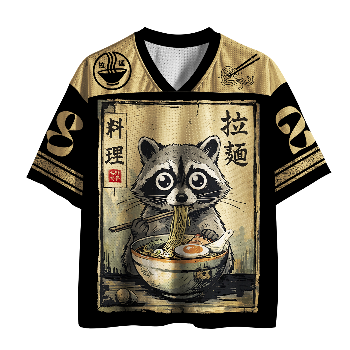 Tokyo-Tiger Ramen Raccoon Japanese Vintage Food Mesh Jersey