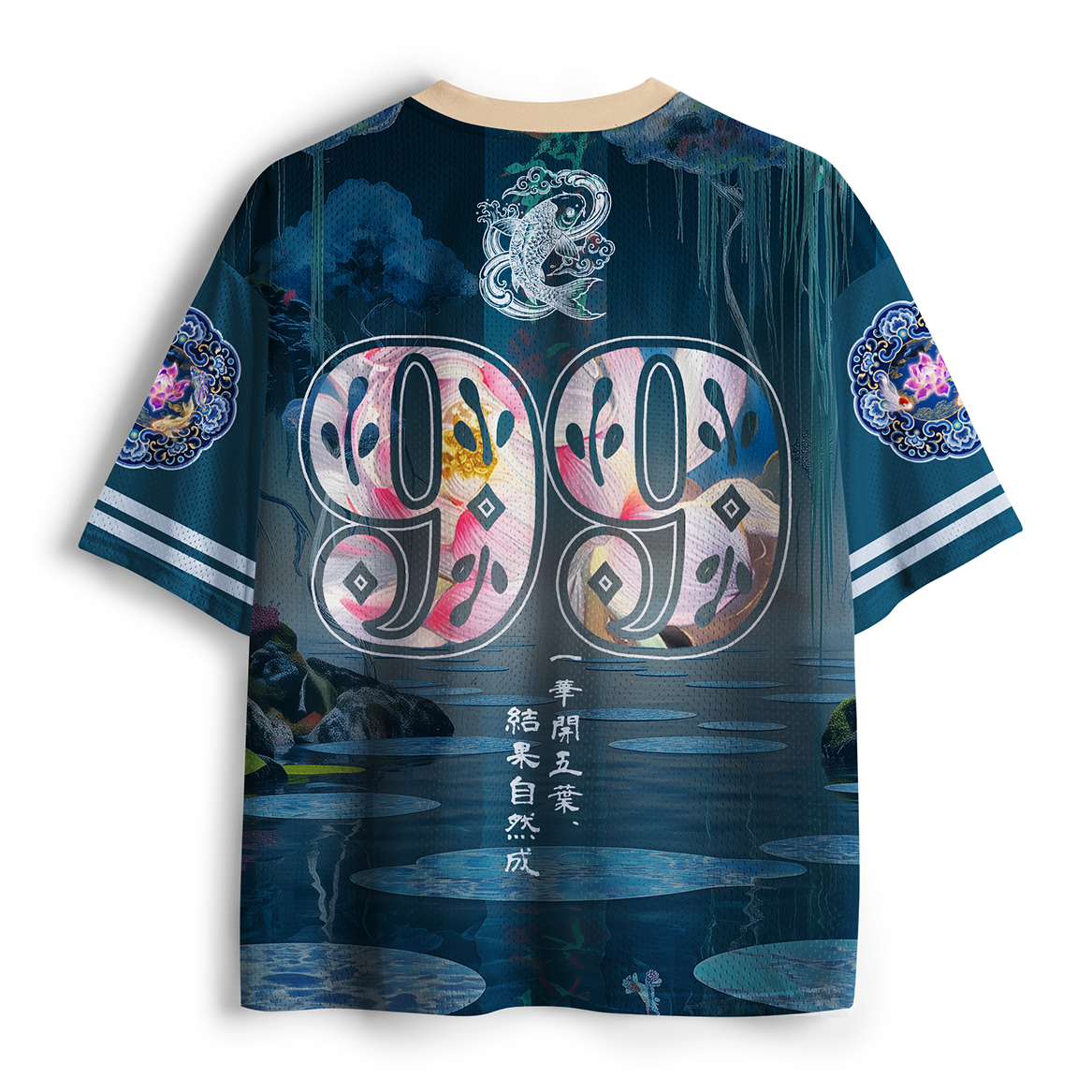 Tokyo-Tiger Lotus Koi Zen Oriental  Mesh Jersey